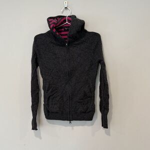 Aqua Women's Gray Cashmere Distressed Attached Hood Full Zipper Sweater XS 1648